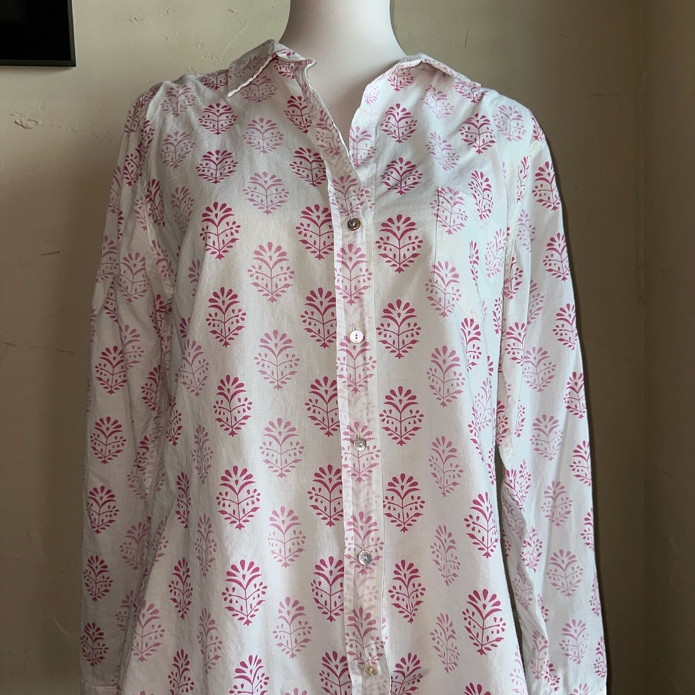 White and Pink Block Print Patterned Shirt